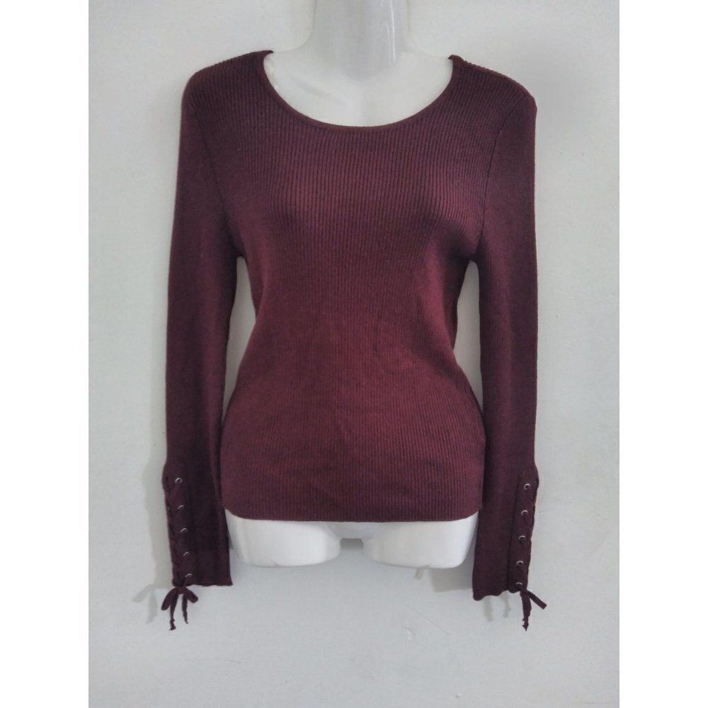 Hooked Up Tied Long Sleeve Sweater L Burgundy